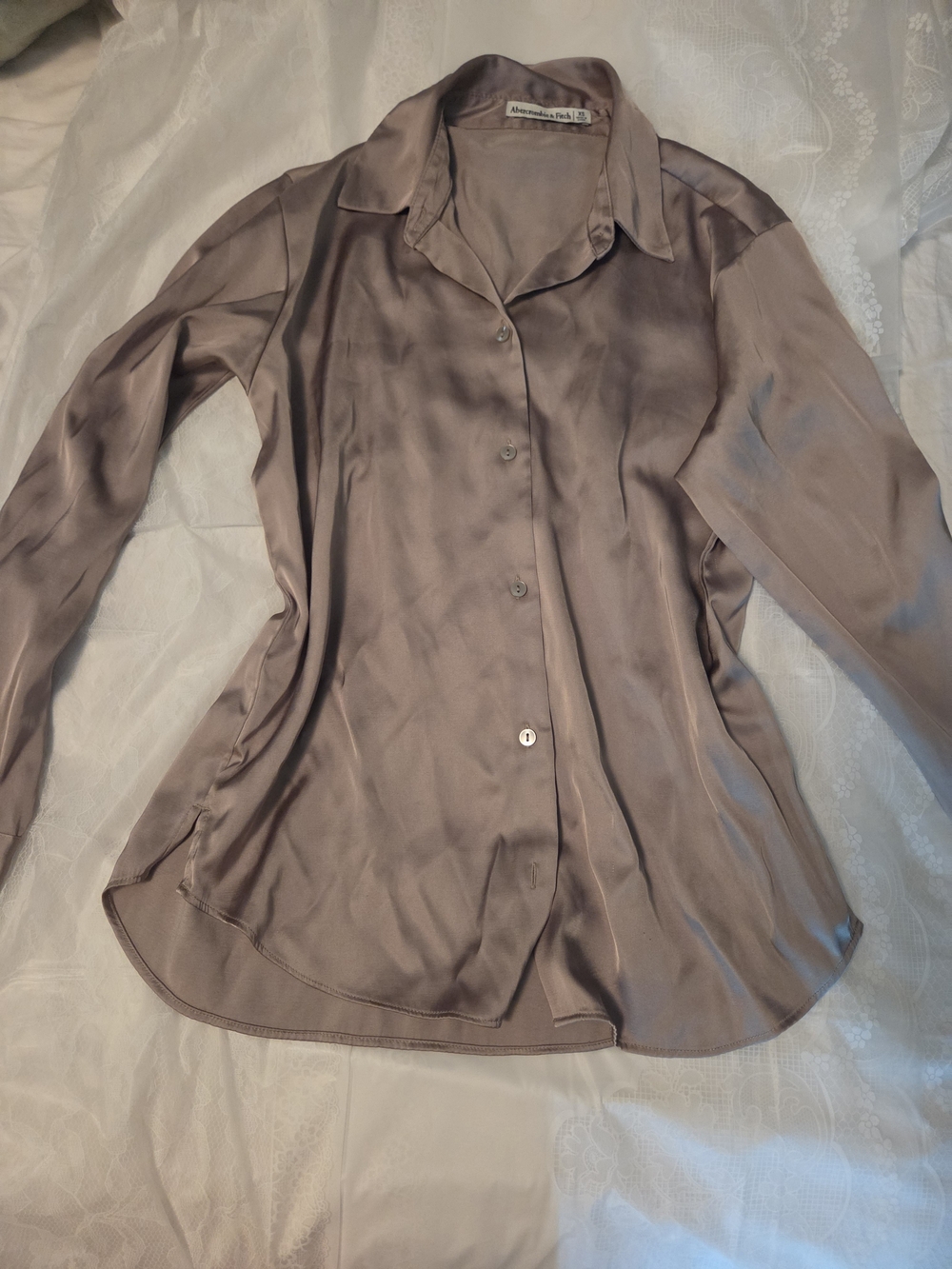 Abrecombrie & Fitch Silk-Look Taupe Button-Down Shirt
